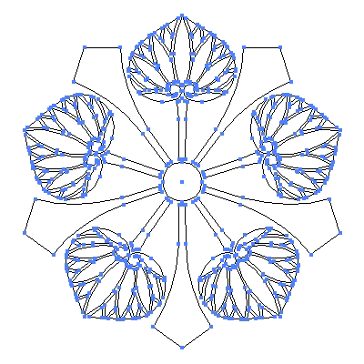 家紋「剣五つ葵」紋のベクターフリー素材のアウトライン画像