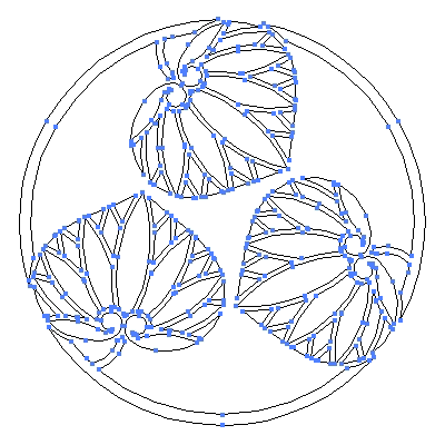 家紋「三つ葵の丸」紋のベクターフリー素材のアウトライン画像