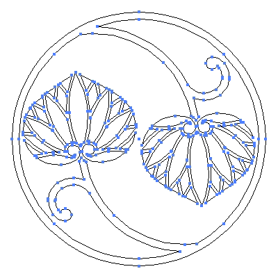 家紋「二つ蔓葵の丸」紋のベクターフリー素材のアウトライン画像