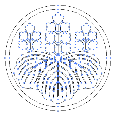 家紋「糸輪に五七桐」紋のベクターフリー素材のアウトライン画像