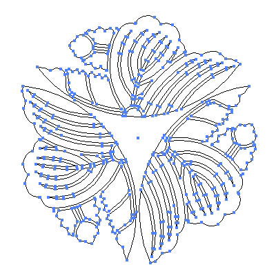 家紋「外向き三つ割り桐」紋のベクターフリー素材のアウトライン画像