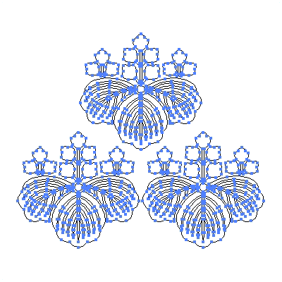 家紋「三つ盛り五三桐」紋のベクターフリー素材のアウトライン画像