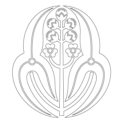毛利元就の家紋「長門抱き沢瀉」のベクターフリー素材のアウトライン画像