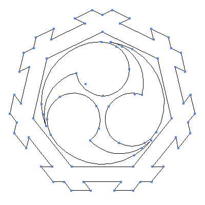 家紋「七角井筒に三つ巴」紋のベクターフリー素材のアウトライン画像