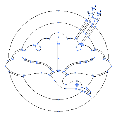 家紋「丸に銀杏鶴」紋のベクターフリー素材のアウトライン画像