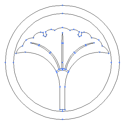 家紋「中輪に一つ銀杏」紋のベクターフリー素材のアウトライン画像