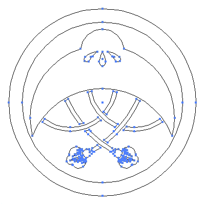 家紋「中輪に房付き笠」紋のベクターフリー素材のアウトライン画像