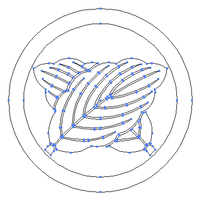 家紋「丸に違い柏」紋のベクターフリー素材のアウトライン画像