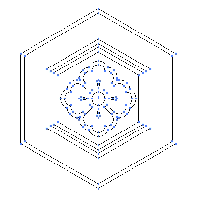 家紋「陰亀甲花角」紋のベクターフリー素材のアウトライン画像