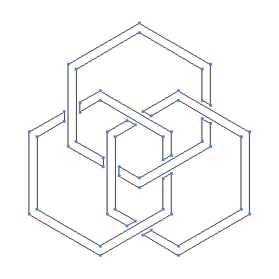 家紋「三つ組み合い一重亀甲」紋のベクターフリー素材のアウトライン画像