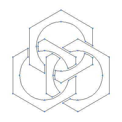家紋「三つ組み合い鉄砲亀甲」紋のベクターフリー素材のアウトライン画像