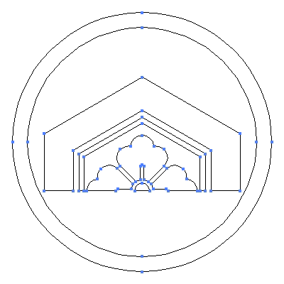 家紋「中輪に割り亀甲に花角」紋のベクターフリー素材のアウトライン画像