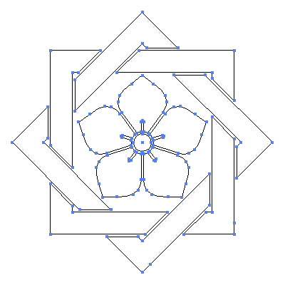 家紋「組み合わせ角に桔梗」紋のベクターフリー素材のアウトライン画像
