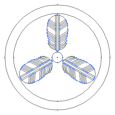 家紋【丸に三つ鷹の羽】紋のベクターフリー素材のアウトライン画像