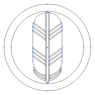 家紋【丸に一つ鷹の羽】紋のベクターフリー素材のアウトライン画像