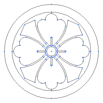 家紋「丸に四方剣花菱」紋のベクターフリー素材のアウトライン画像