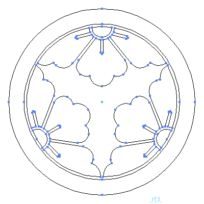 家紋「丸に三つ割り花菱」紋のベクターフリー素材のアウトライン画像