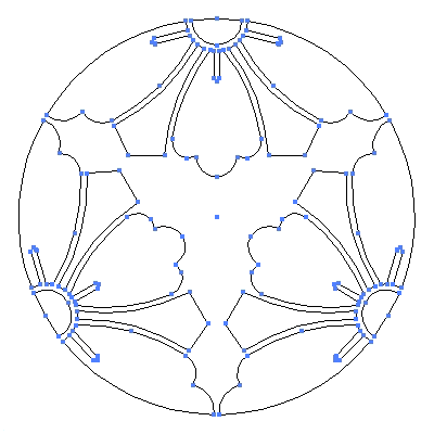 家紋「三つ割り剣花菱」紋のベクターフリー素材のアウトライン画像