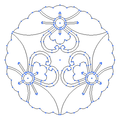 家紋「三つ寄せ花菱蝶」紋のベクターフリー素材のアウトライン画像