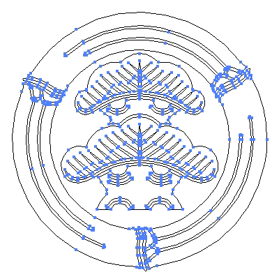 家紋「竹輪に二階松」紋のベクターフリー素材のアウトライン画像