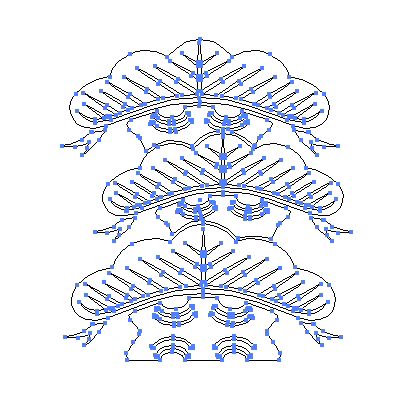 家紋「荒枝付き右三階松」紋のベクターフリー素材のアウトライン画像