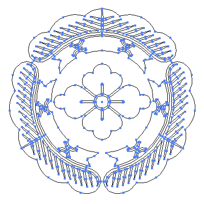 家紋「三つ松に花菱」紋のベクターフリー素材のアウトライン画像
