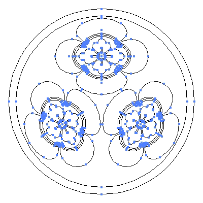 家紋「糸輪に三つ木瓜」紋のベクターフリー素材のアウトライン画像