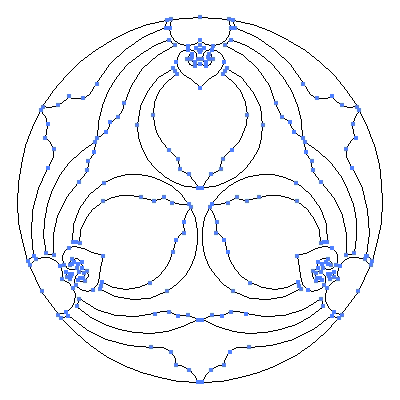 家紋「三つ花茗荷」紋のベクターフリー素材のアウトライン画像