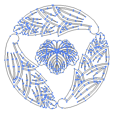 家紋「三つ追い茗荷に蔦」紋のベクターフリー素材のアウトライン画像