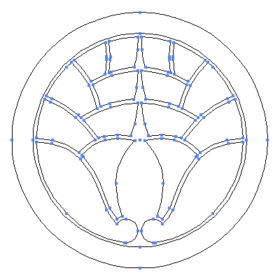 家紋「丸に八つ割り抱き茗荷」紋のベクターフリー素材のアウトライン画像