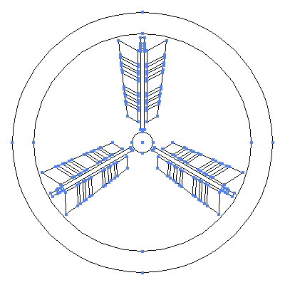 家紋「丸に三つ矢車」紋のベクターフリー素材のアウトライン画像