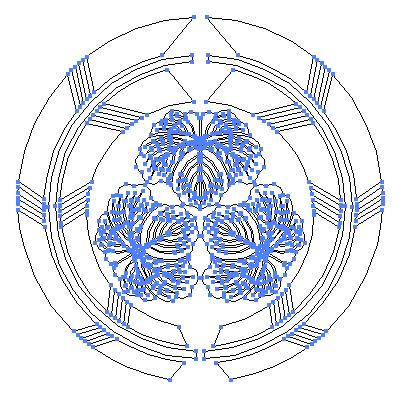 家紋「抱き矢に三つ蔦」紋のベクターフリー素材のアウトライン画像