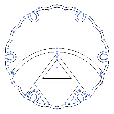 家紋「雪輪に覗き糸輪三つ鱗」紋のベクターフリー素材のアウトライン画像