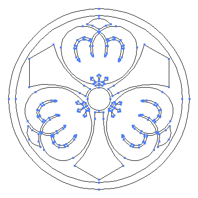 家紋「糸輪に剣三つ茶の実」紋のベクターフリー素材のアウトライン画像