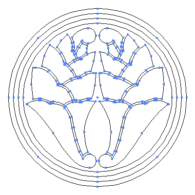 家紋「二重輪に抱き杏葉」紋のベクターフリー素材のアウトライン画像