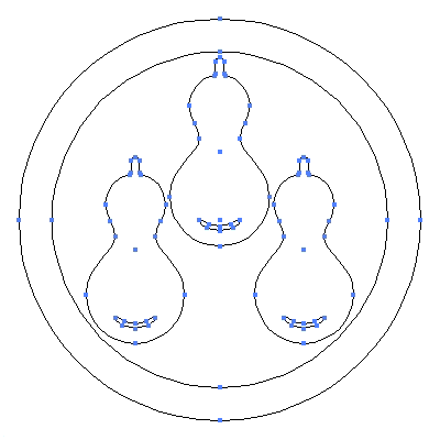 家紋「丸に三つ盛り瓢」紋のベクターフリー素材のアウトライン画像
