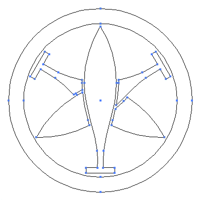 家紋「丸に三つ組み櫂」紋のベクターフリー素材のアウトライン画像