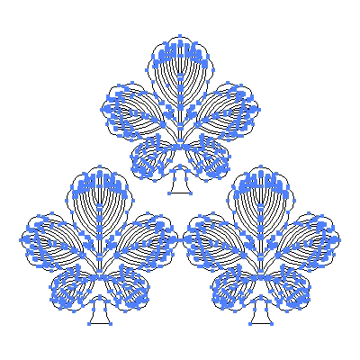 家紋「三つ盛り梶の葉」紋のベクターフリー素材のアウトライン画像