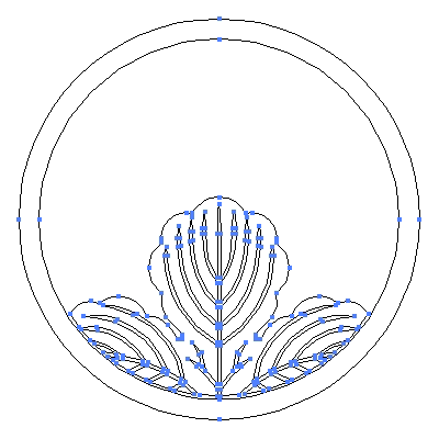 家紋「細輪に覗き梶の葉」紋のベクターフリー素材のアウトライン画像