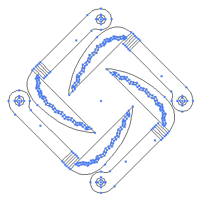 家紋「四つ鎌角」紋のベクターフリー素材のアウトライン画像