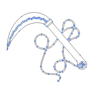 家紋「紐付き一つ鎌」紋のベクターフリー素材のアウトライン画像