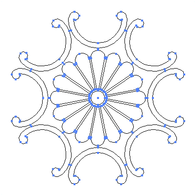 家紋「外八つ鐶に十六菊」紋のベクターフリー素材のアウトライン画像