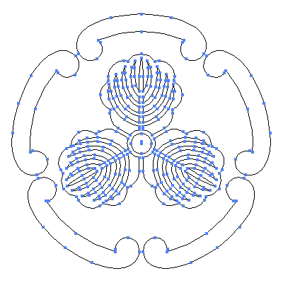 家紋「太鐶輪に三つ柏」紋のベクターフリー素材のアウトライン画像