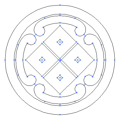 家紋「丸に四つ鐶に四つ目」紋のベクターフリー素材のアウトライン画像