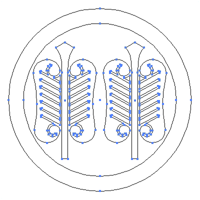 家紋「丸に並び唐団扇」紋のベクターフリー素材のアウトライン画像