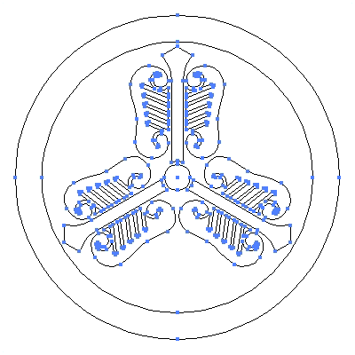 家紋「丸に三つ唐団扇」紋のベクターフリー素材のアウトライン画像