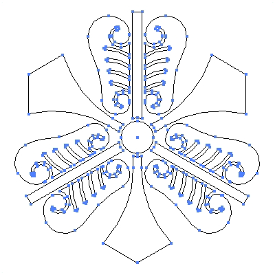 家紋「剣三つ唐団扇」紋のベクターフリー素材のアウトライン画像