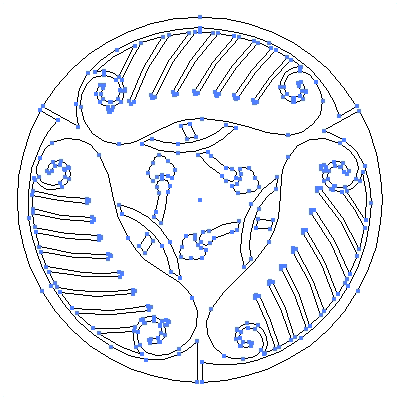 家紋「三つ割り房付き唐団扇」紋のベクターフリー素材のアウトライン画像