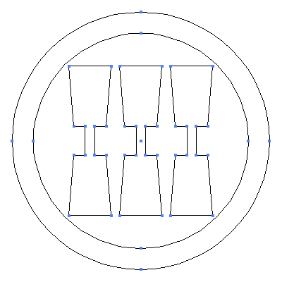 家紋「丸に三つ並び杵」紋のベクターフリー素材のアウトライン画像
