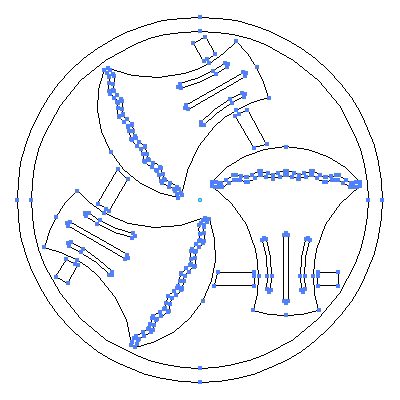 家紋「糸輪に三つ鉞」紋のベクターフリー素材のアウトライン画像